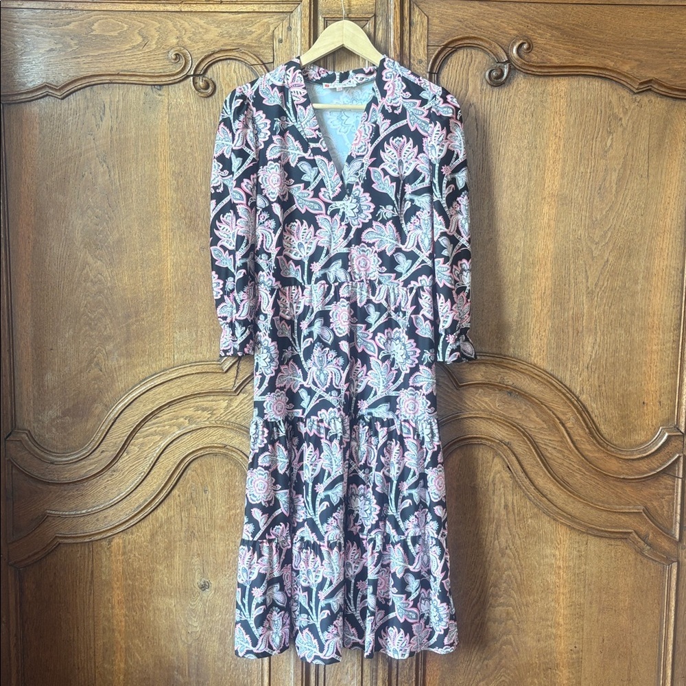 Jude Connally Maggie Midi Dress in Black & Pink Print - Picture 4 of 13